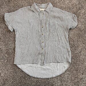 Sim & Sam Womens Button Up Gray and White Striped Blouse Size Small